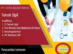 PT Tata Bumi Raya Buka Lowongan Kerja Sebagai Teknik Sipil
