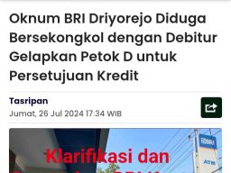 Sanggahan BRI Krian Tentang Tudingan Penggelapan Petok D