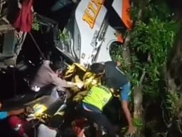 Bus MIRA Tabrak Pohon dan Masuk Parit di Ngawi, Kernet Tewas