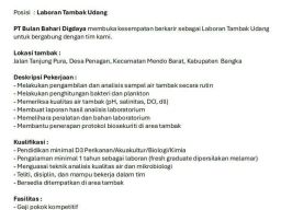 PT Bulan Bahari Digdaya Buka Lowongan sebagai Laboran Tambak Udang