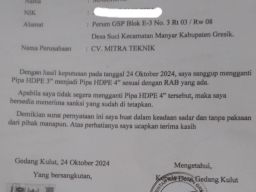Pengurus CV Mitra Teknik Akui Pasang Pipa PDAM Giri Tirta Gresik Tidak Sesuai RAB