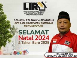 Bupati LIRA DPD Sidoarjo dan Jajaran Ucapkan Selamat Natal dan Tahun Baru 2025