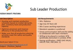 PT Anugerah Bhakti Utama Buka Lowongan Kerja sebagai Sub Leader Produksi