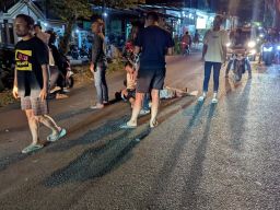 Hindari Kucing Nyebrang, Pemotor Vixion Jatuh di Jalan Raya Petiken