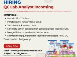 Lowongan Analisis Laboratorium di PT Unitama Sari Mas