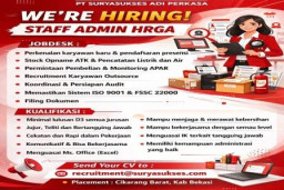 Lowongan Staff Admin di PT Suryasukses Adi Perkasa