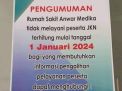 Mulai 1 Januari 2024, RS Anwar Medika Tidak Melayani Pasien JKN atau BPJS