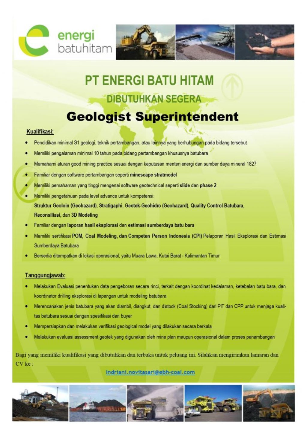 Lowongan kerja di PT Energi Batu Hitam