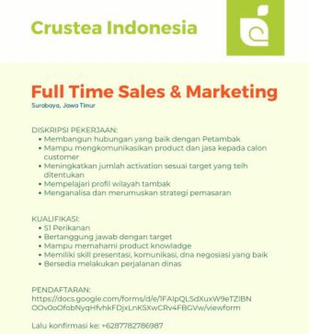 Lowongan kerja di Crustea Indonesia