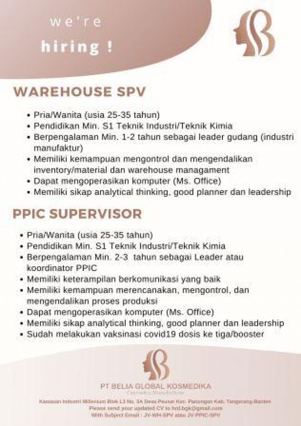 Lowongan kerja di PT Belia Global Kosmedika