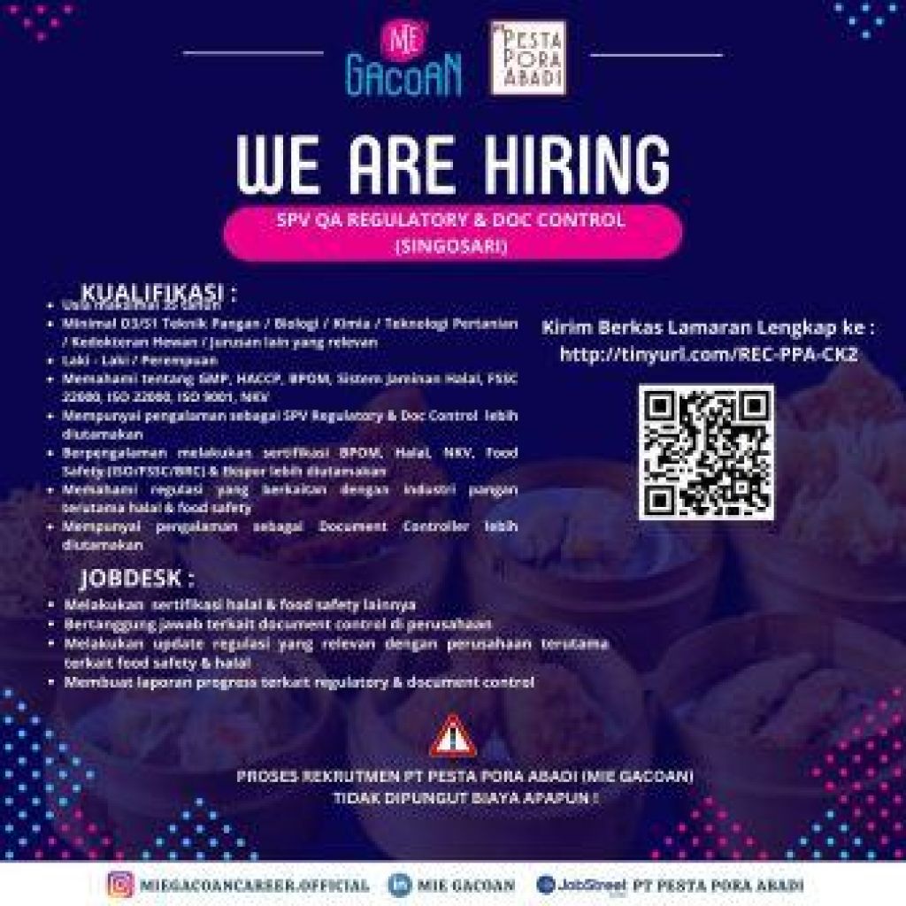 Lowongan kerja di PT Pesta Pora Abadi sebagai pengelola Restoran Mie Gacoan