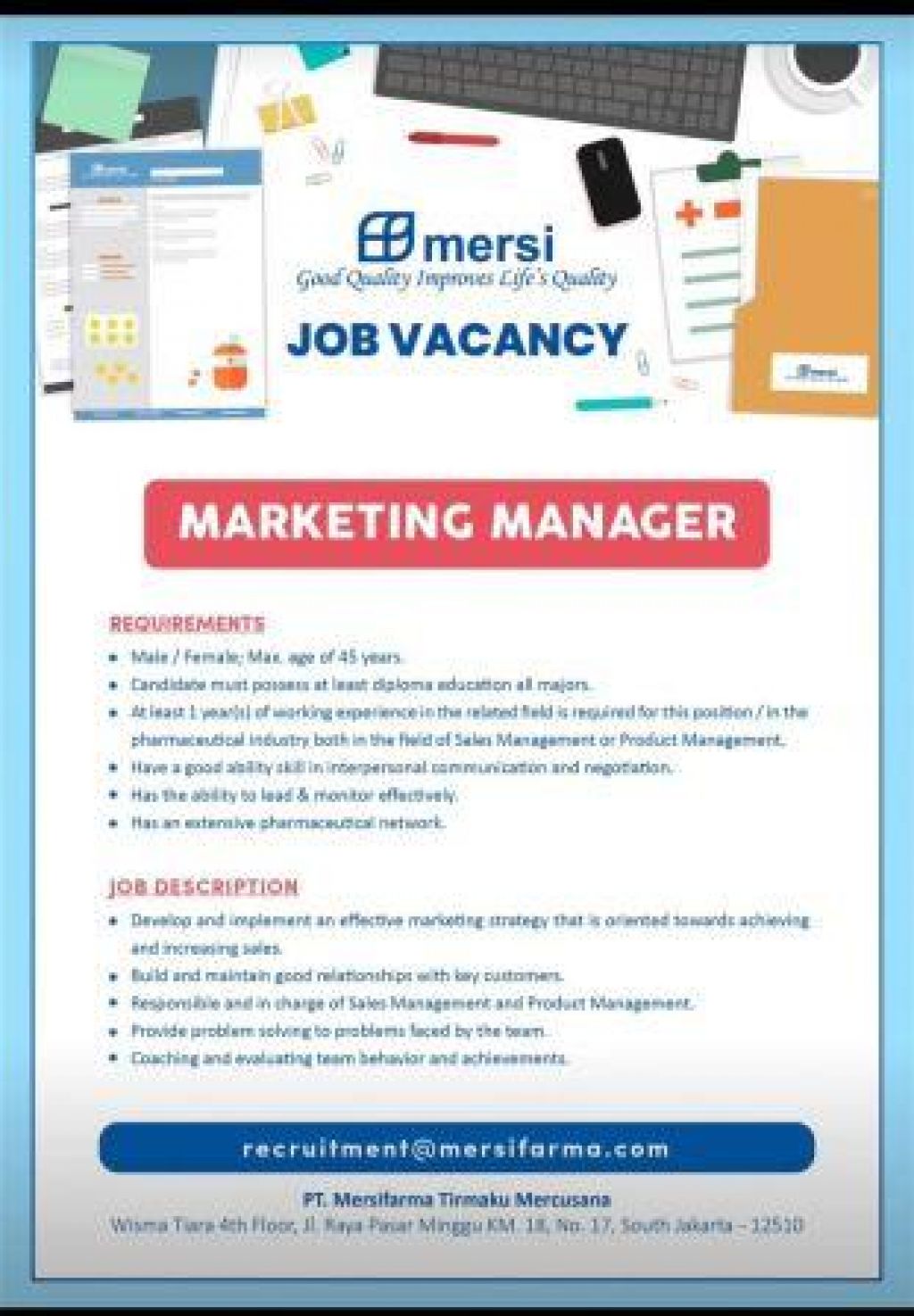 Lowongan kerja di PT Mersifarma Tirmaku Mercusuana