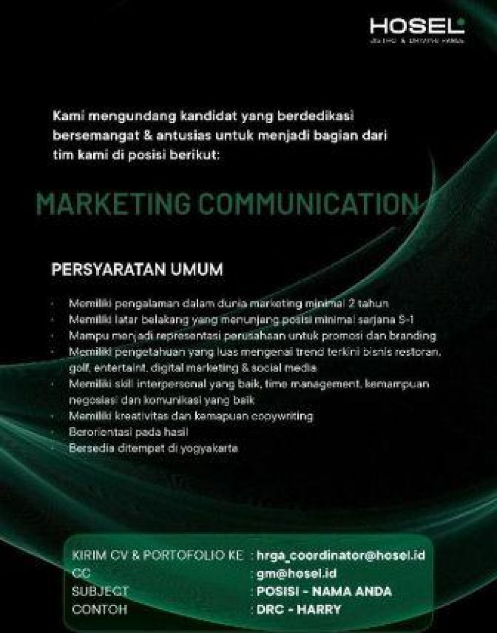 Lowongan kerja di Hosel 