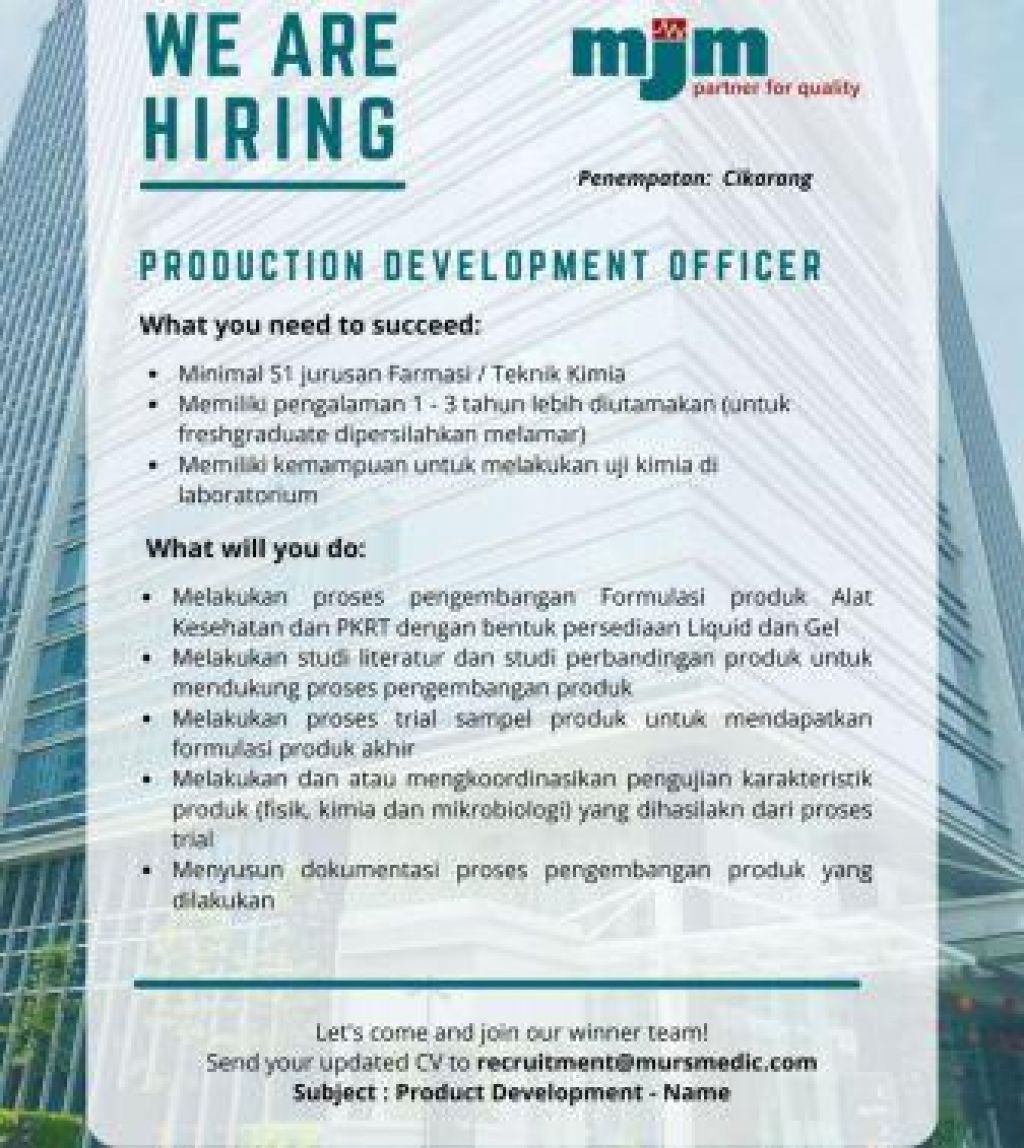 Lowongan kerja di PT Mursmedic Jaya Mandiri