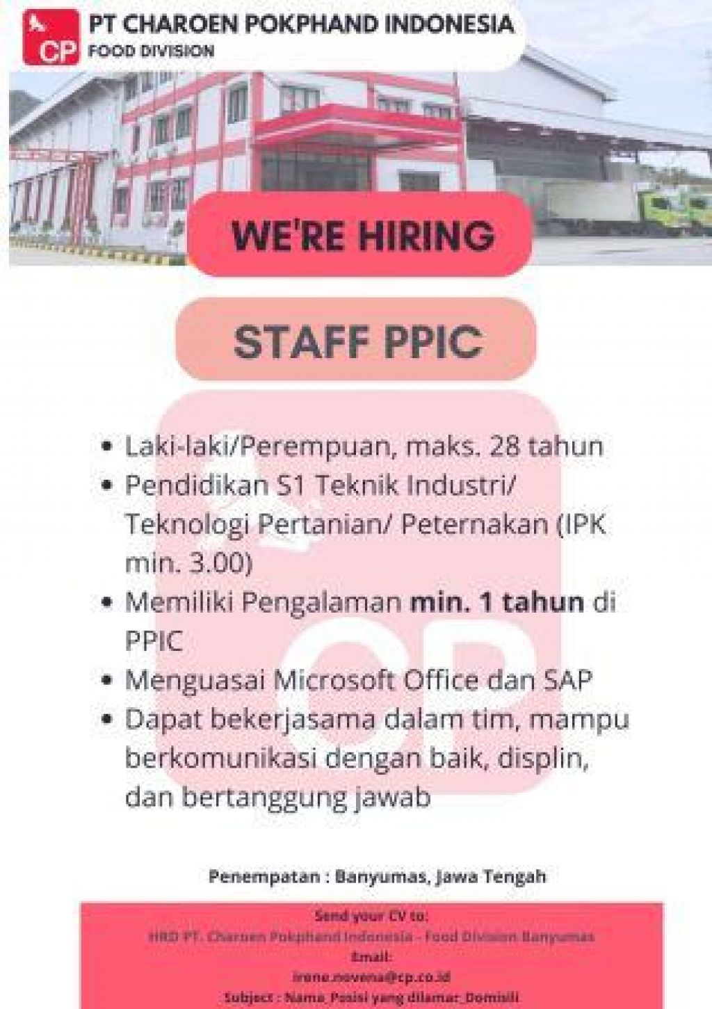 Lowongan kerja di PT Charoen Pokphand
