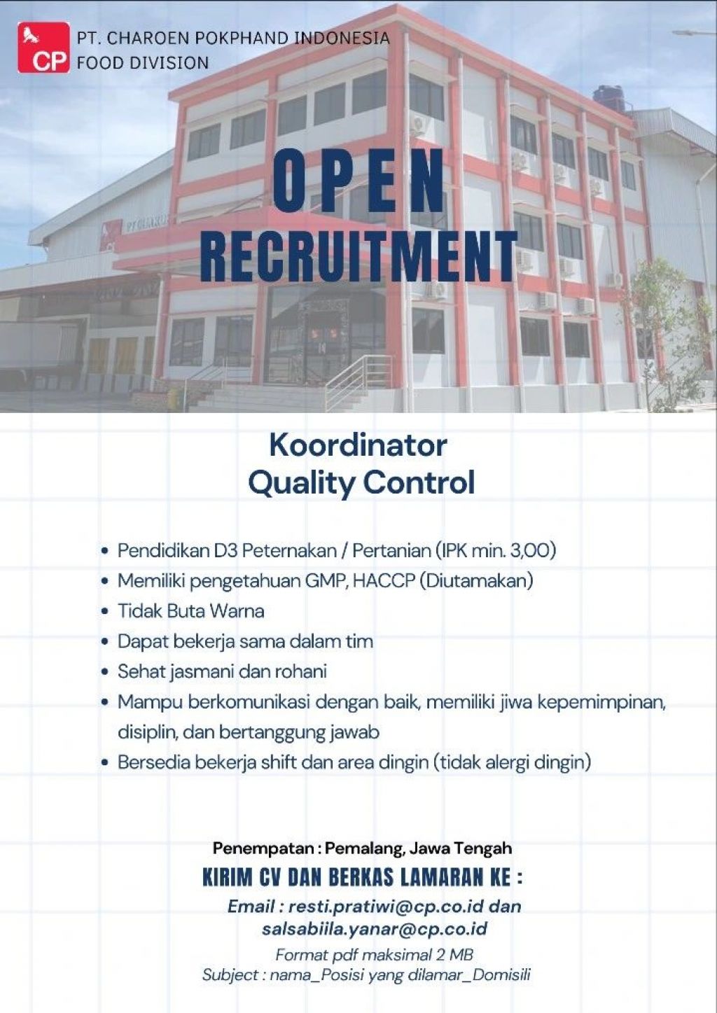 Lowongan kerja di PT Charoen Pokphand Indonesia