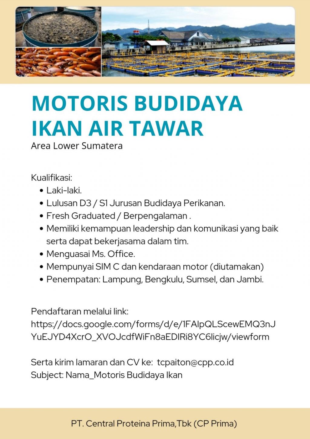 Lowongan kerja di PT Central Proteina Prima