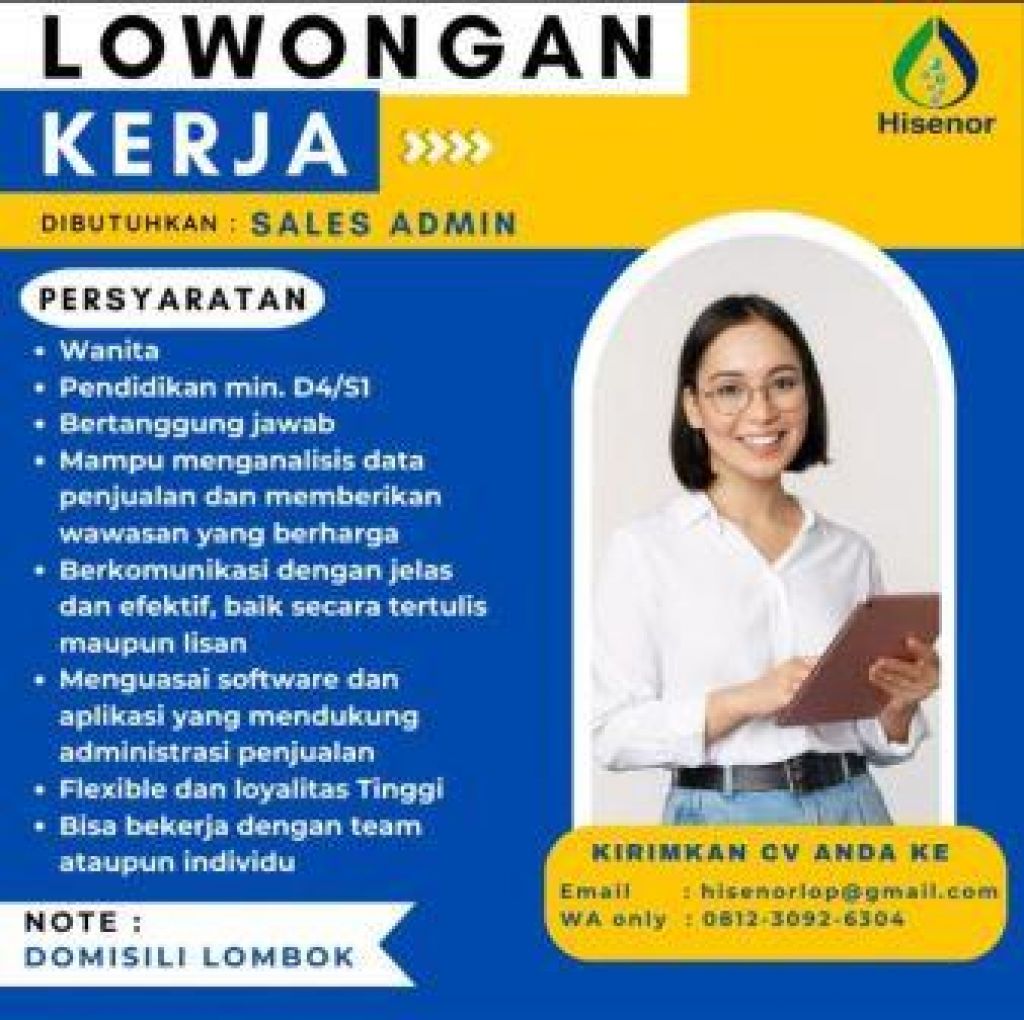 Hisenor membutuhkan Sales Admin
