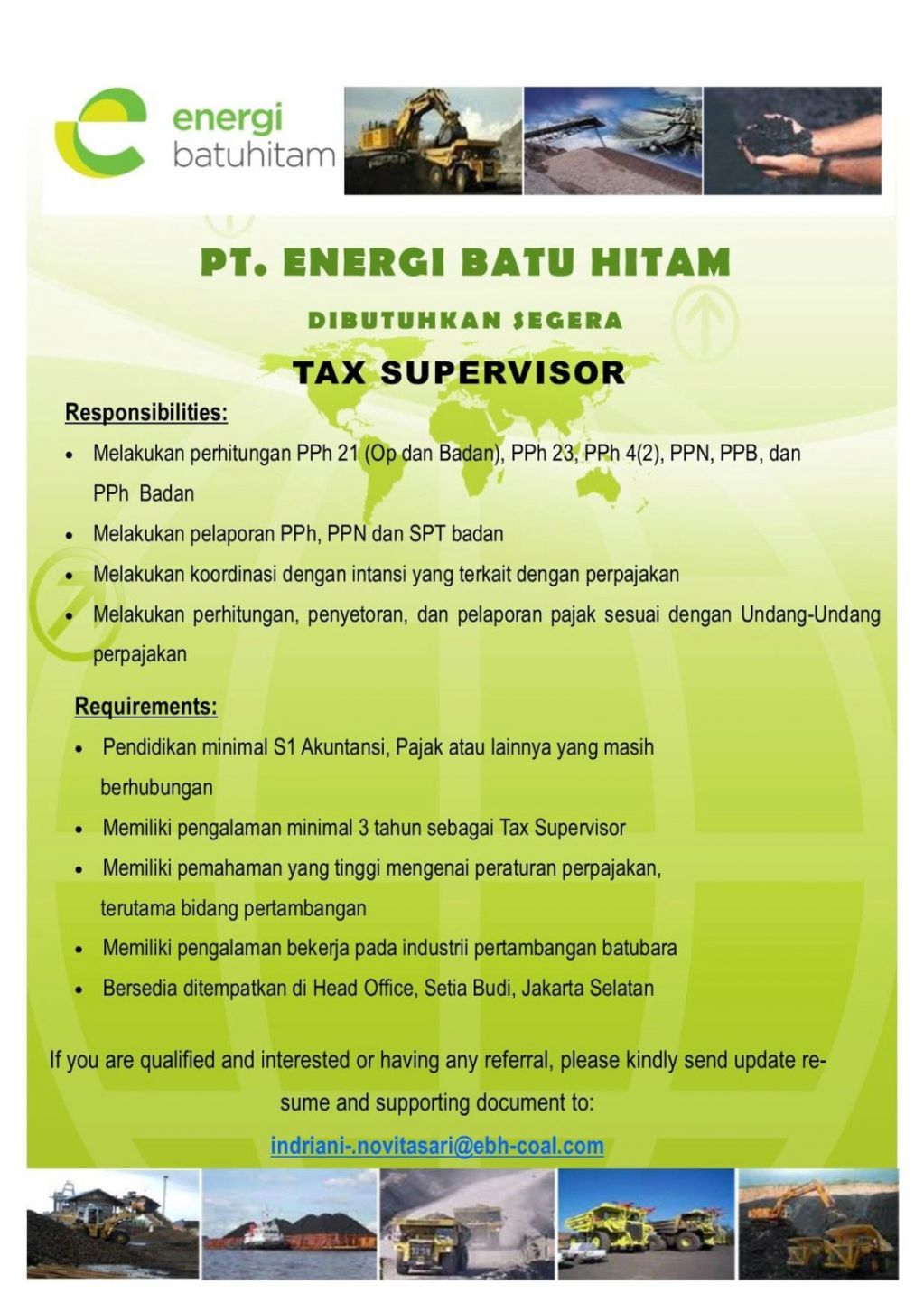 Lowongan kerja di PT Energi Batu Hitam