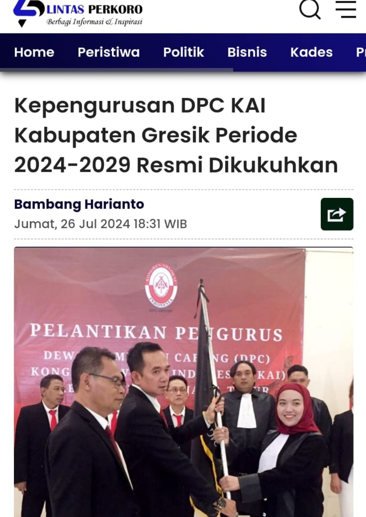 Koreksi dan Hak Jawab dari DPC KAI Gresik tentang Pemberitaan Pengukuhan Organisasi Advokat DPC KAI Tanpa 2008