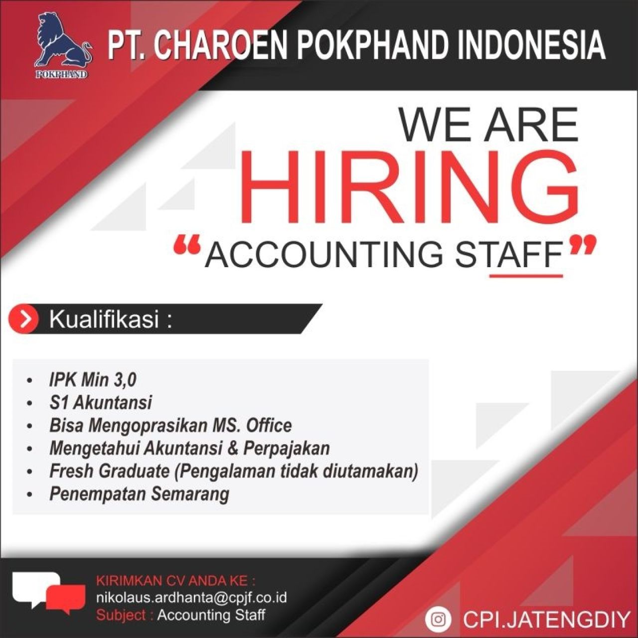 Lowongan kerja di PT Charoen Pokphand