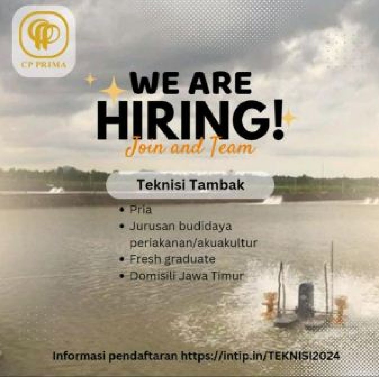 CP Prima Butuh Teknisi Tambak