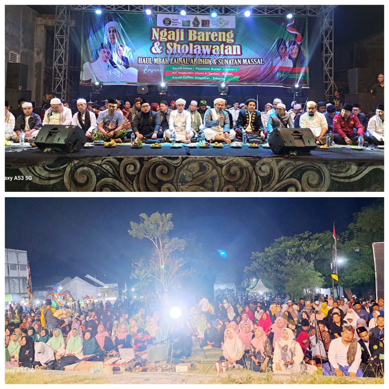 Jemaah pengajian di lapangan Alun-alun Wong Bodho di Dusun Mboro, Desa Sidowungu