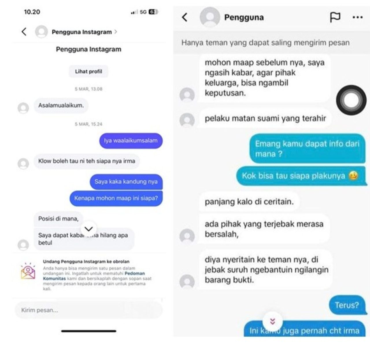 Akun anonim mengirim pesan ke akun Siska