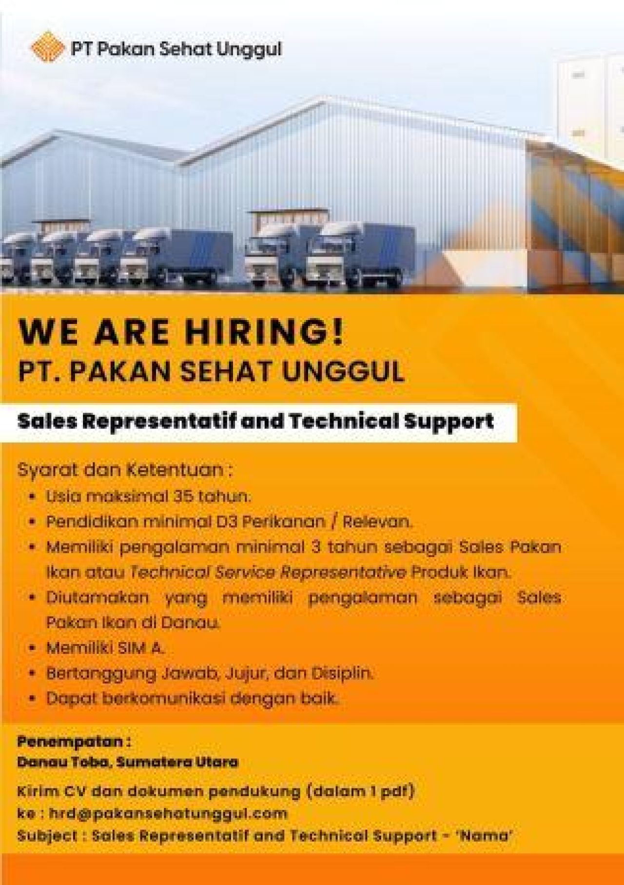 Lowongan kerja PT Pakan Sehat Unggul