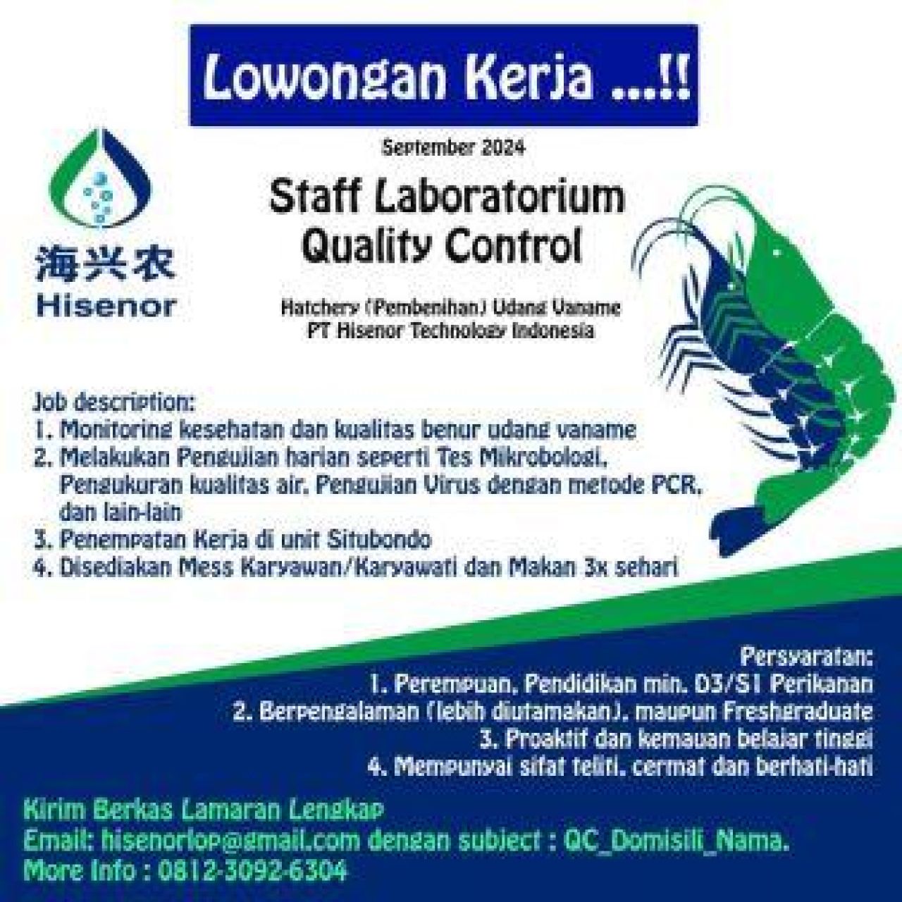 Lowongan Kerja Sebagai Staff Quality Control di PT Hisenor Technology Indonesia