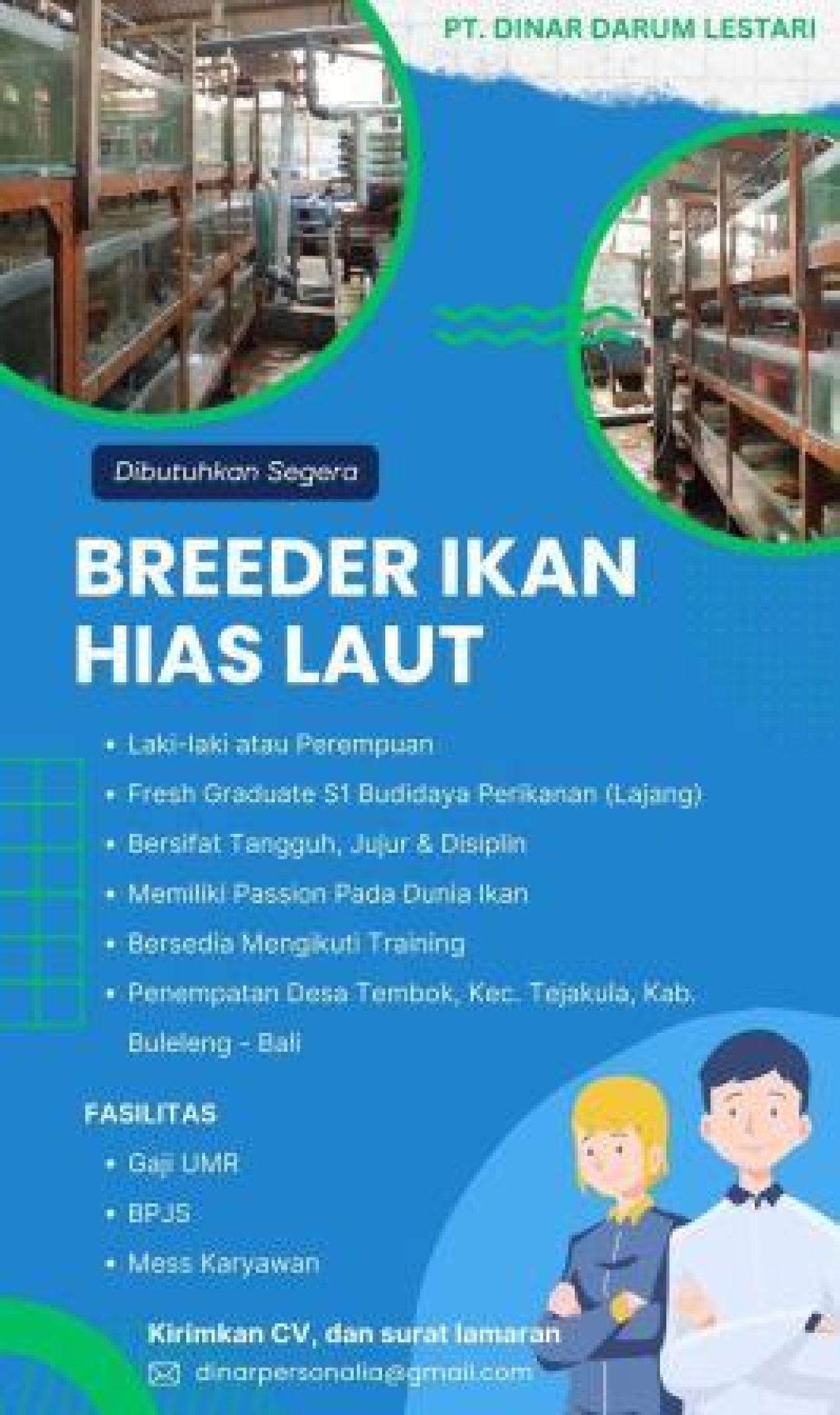 PT Dinar Darum Lestari Membutukan Breeder Ikan Hias Laut