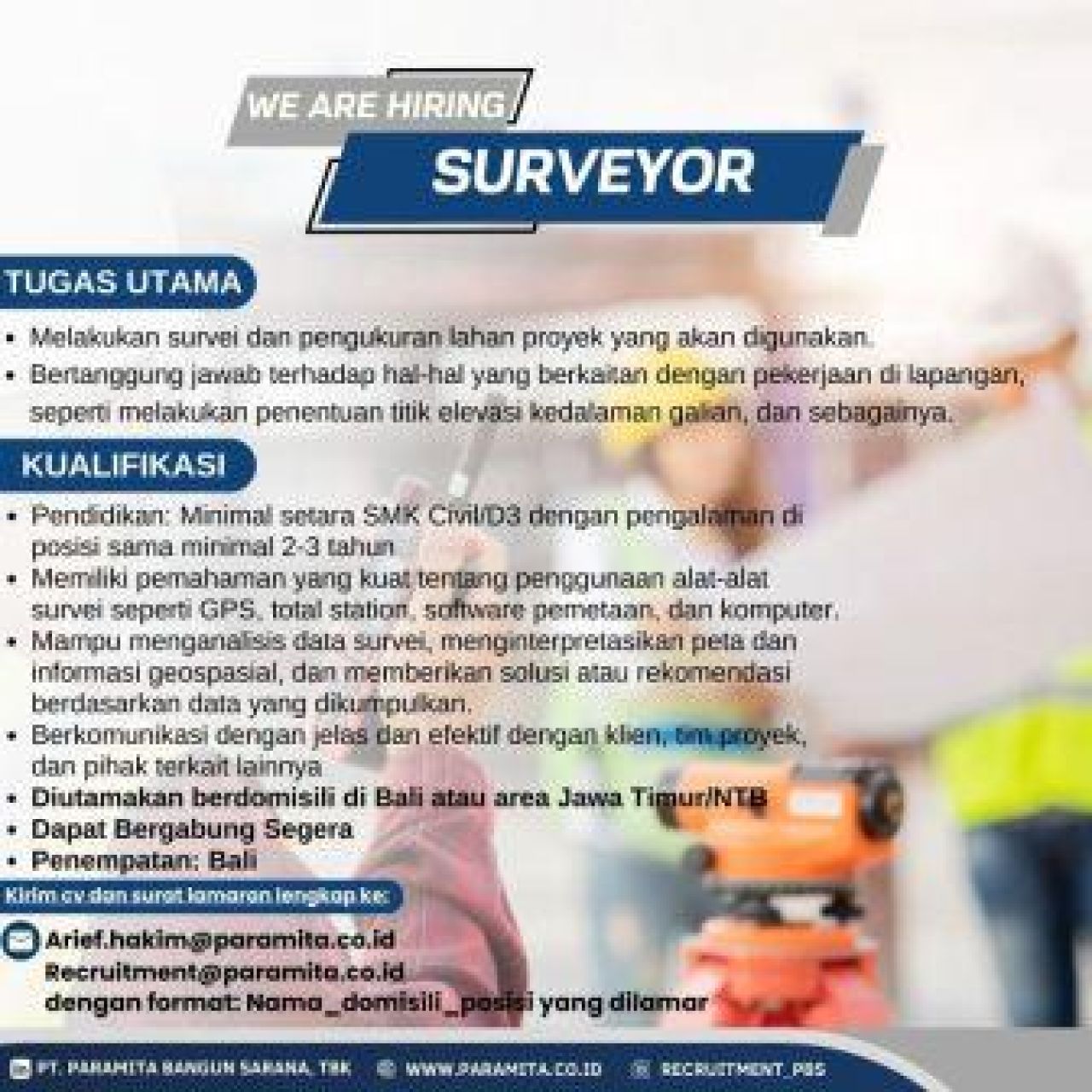 Lowongan kerja PT Paramita Bangun Sarana