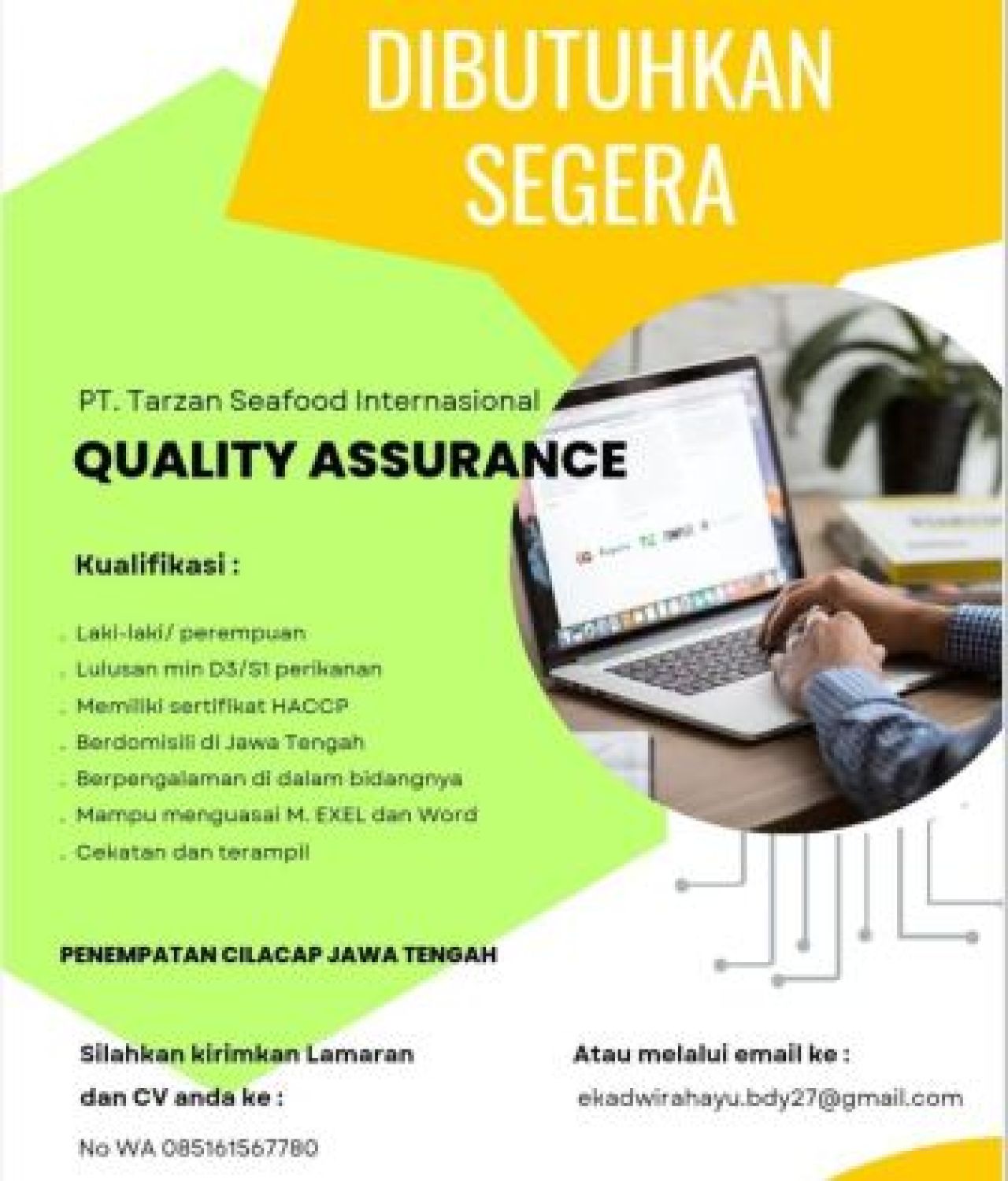 Dibutuhkan Tenaga Quality Assurance di PT Tarzan Seafood Internasional