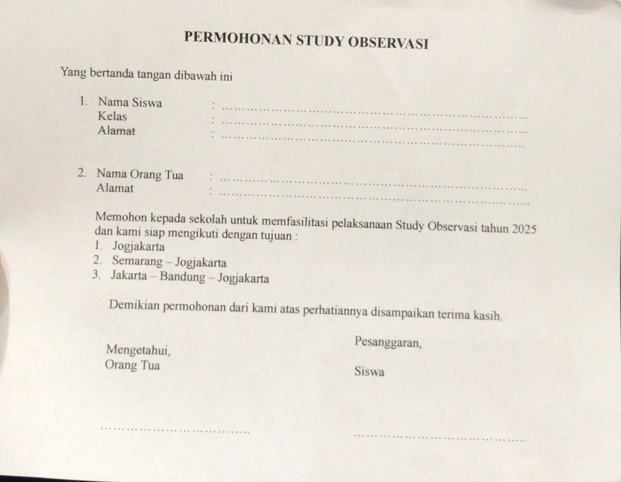 Form Permohonan Study Observasi