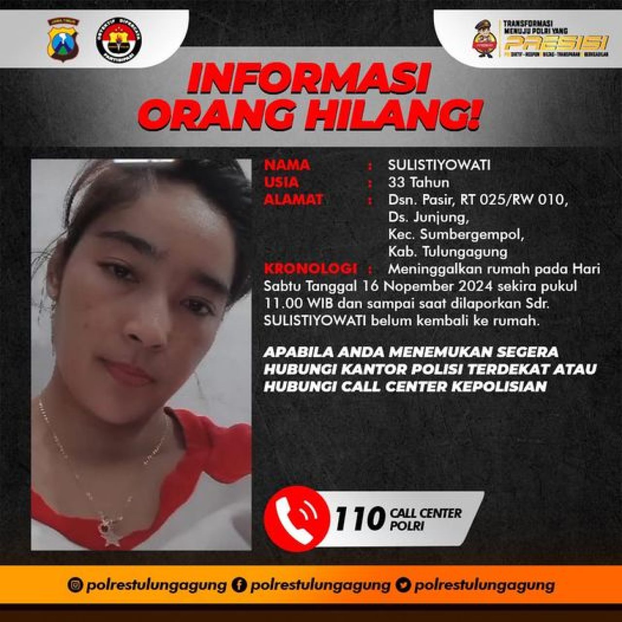 Informasi Orang Hilang di Tulungagung