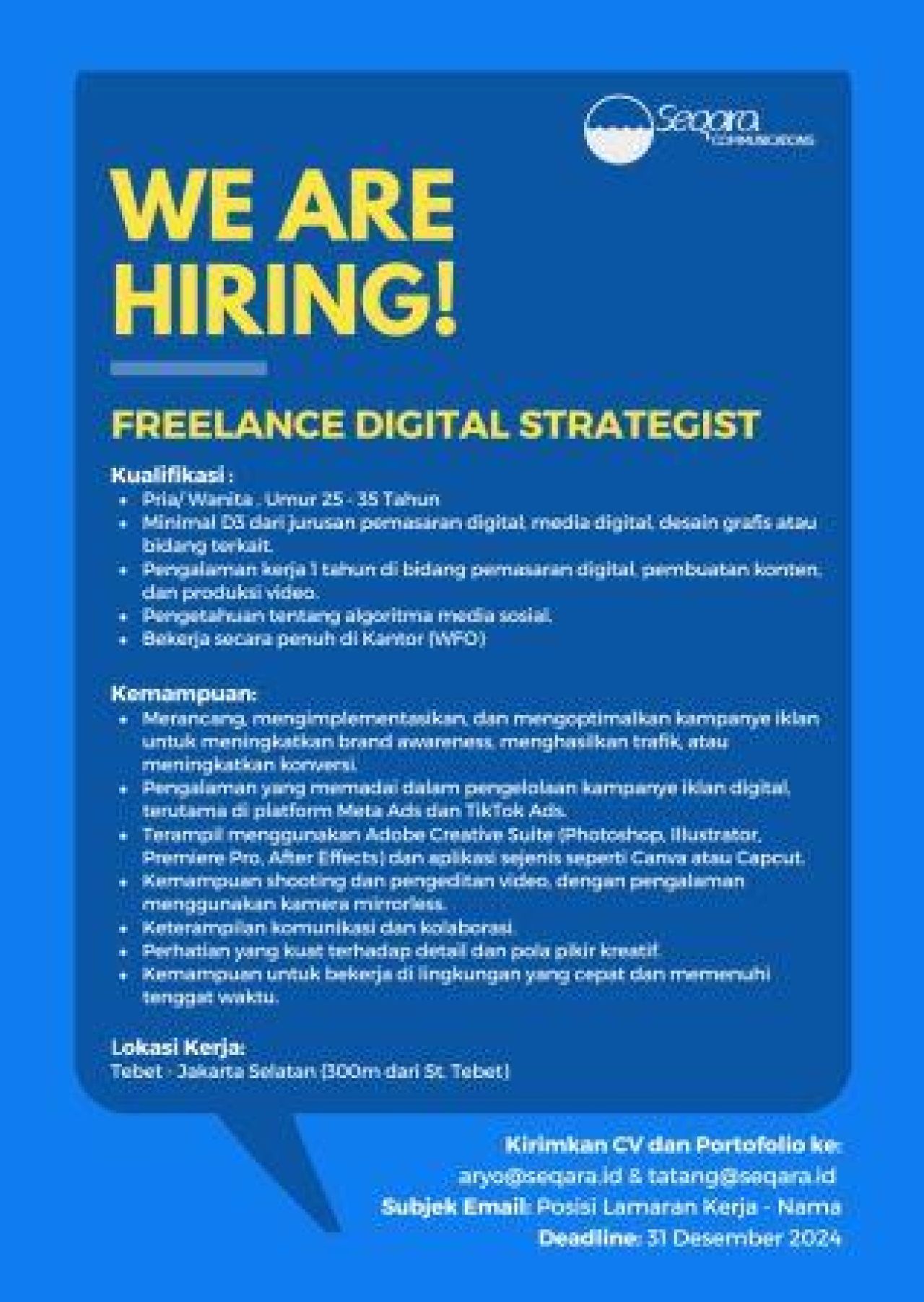 Lowongan Seqara Communications