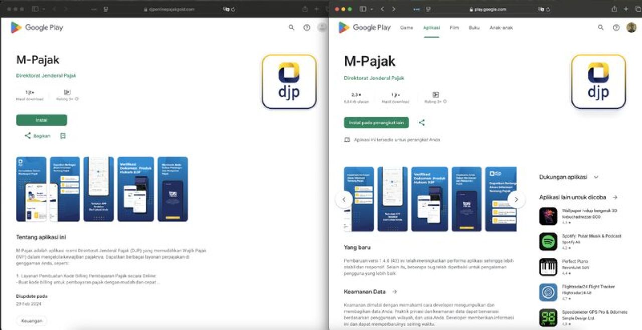Aplikasi mengatasnamakan Kantor Pajak