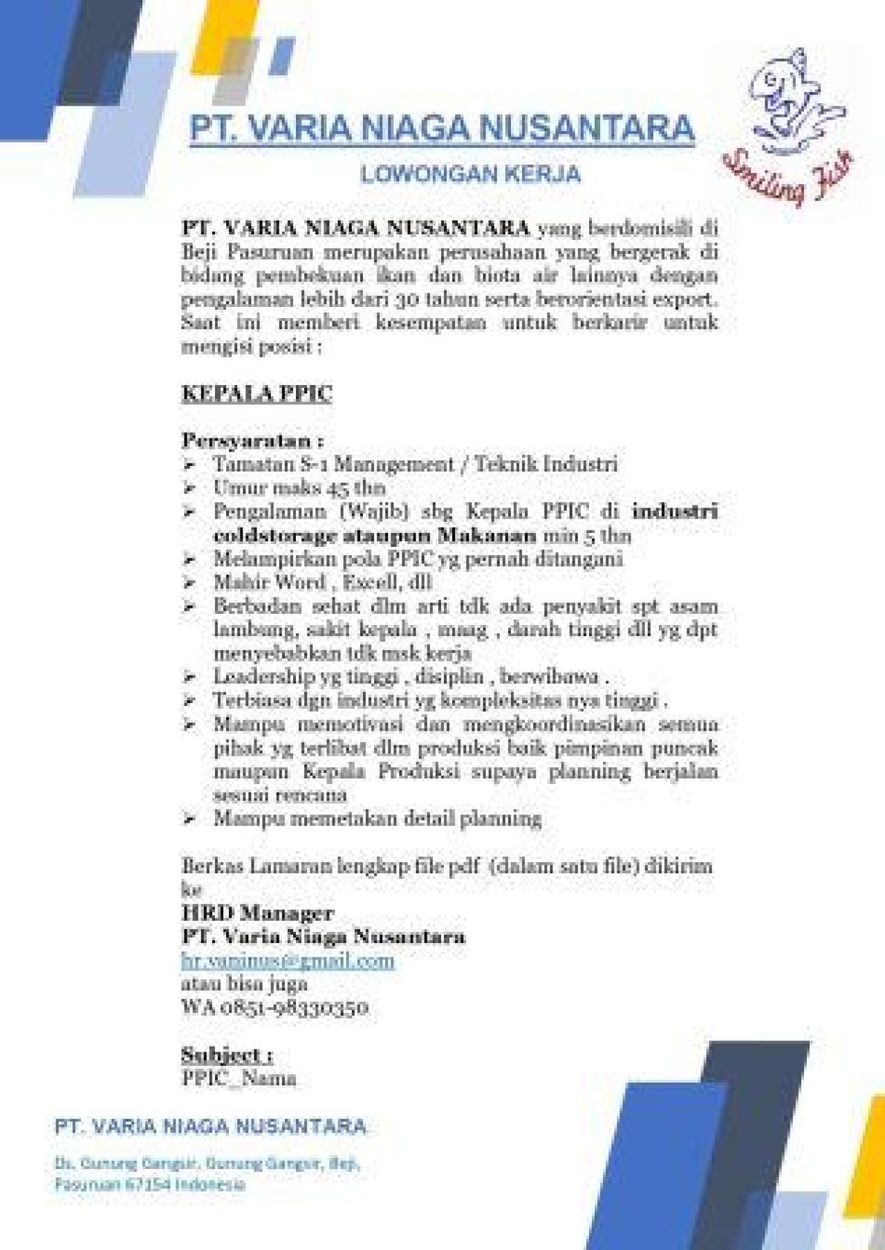 Lowongan Kerja di PT Varia Niaga Nusantara