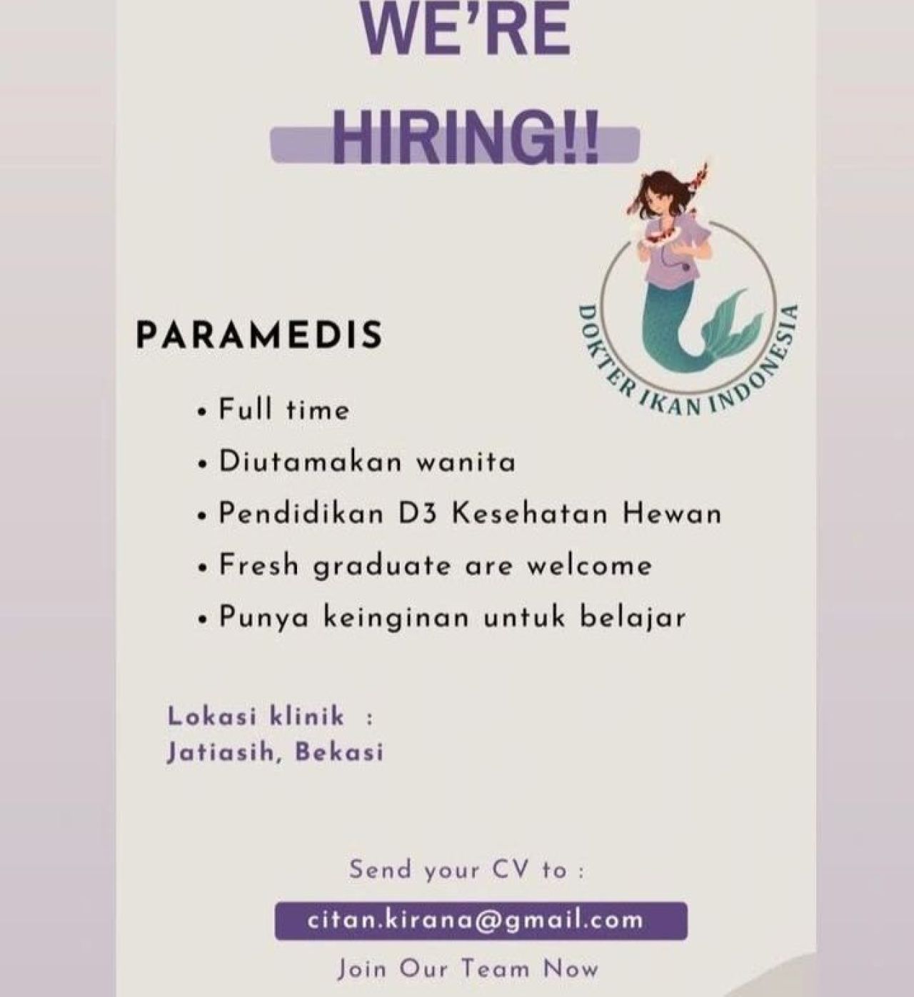 Dokter Ikan Indonesia Buka Lowongan Paramedis