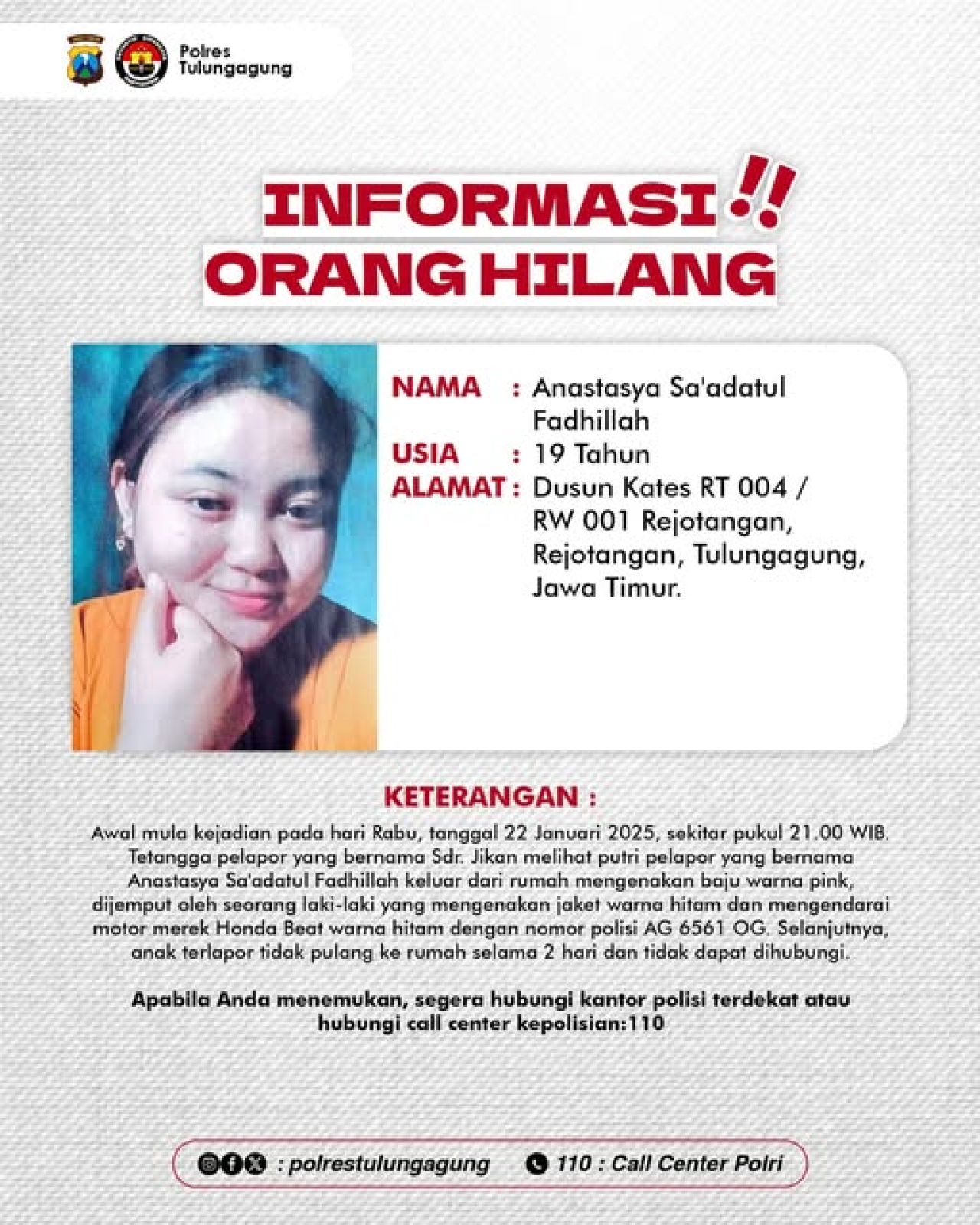 Informasi Orang Hilang dari Desa Rejotangan