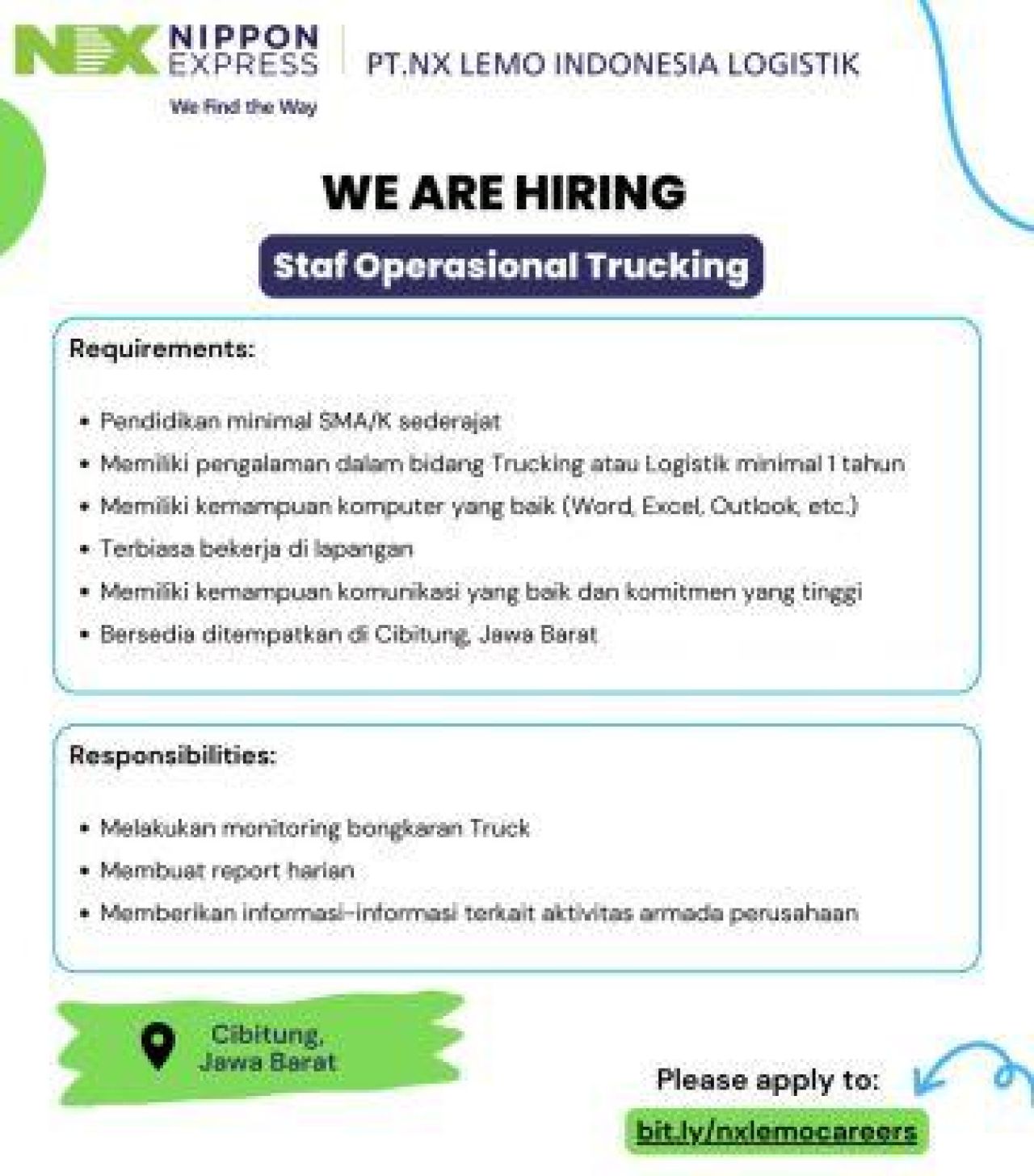 Lowongan kerja di PT NX Lemo Indonesia