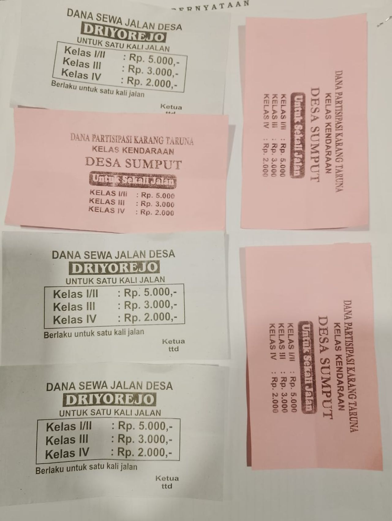 Karcis portal jalan Semambung dan Jalan Sumput