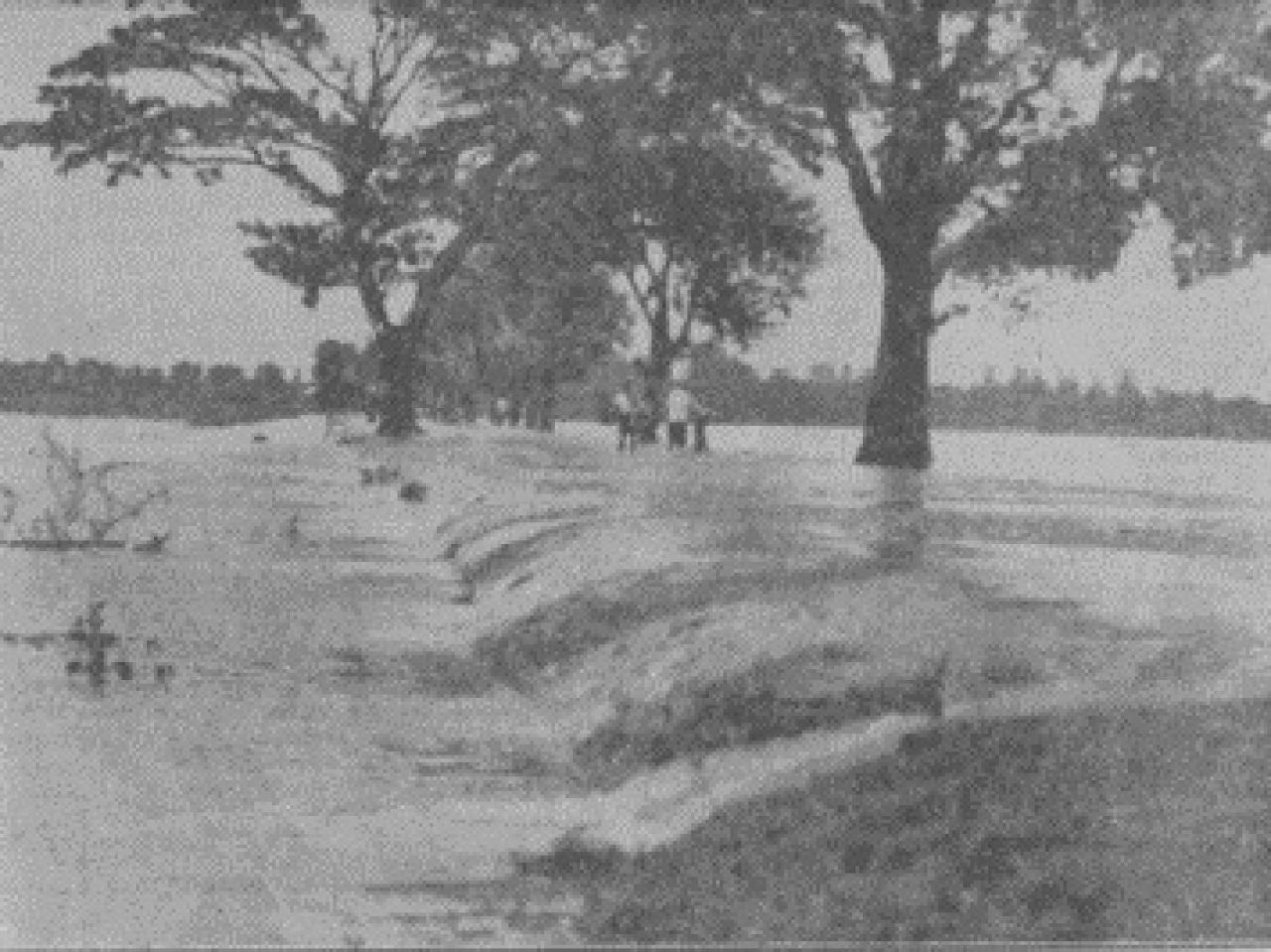 Kondisi jalan penghubung antara Bekasi dan Karawang pasca banjir. (Sumber: Provinciale Geldersche en Nijmeegsche courant, 1933)