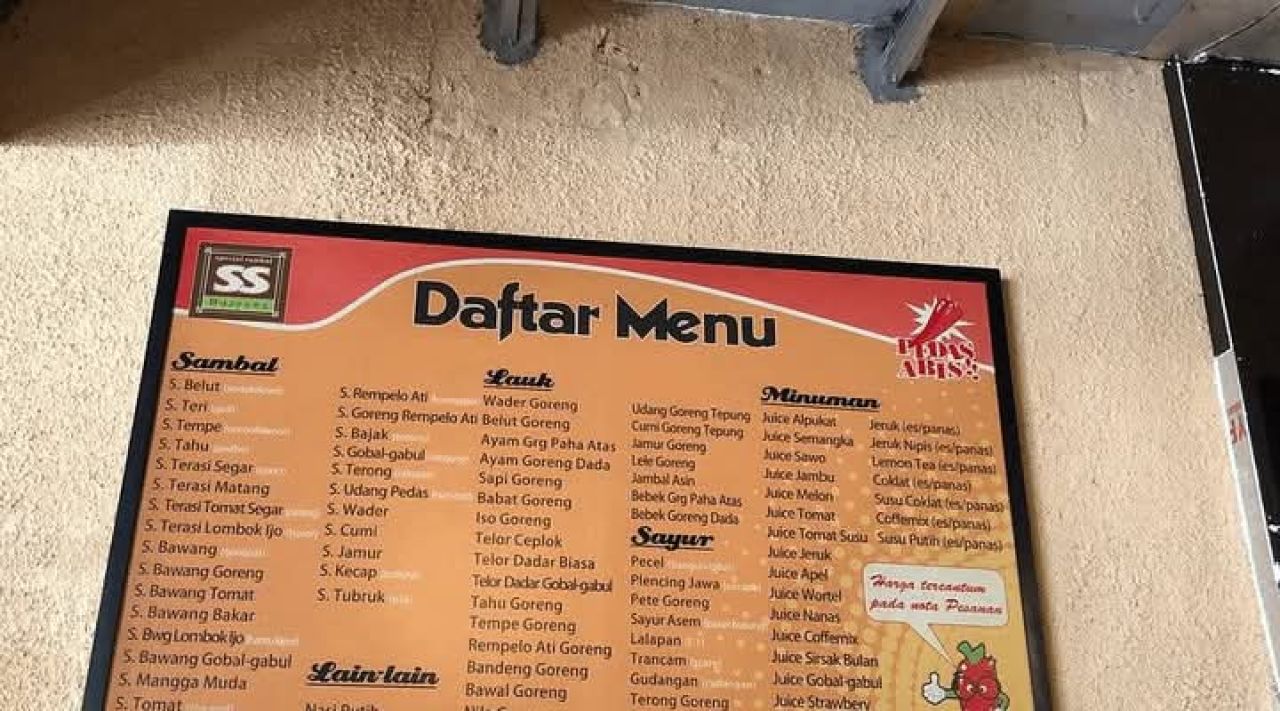 Daftar menu Waroeng Spesial Sambal