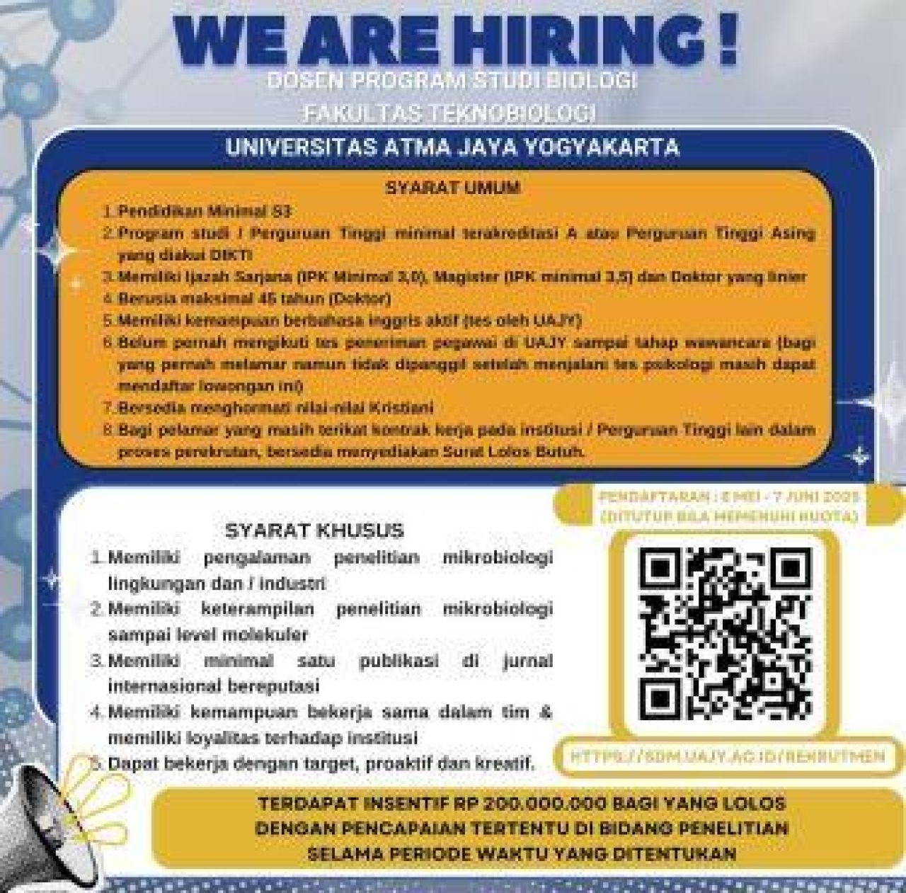 Universitas Atma Jaya Yogyakarta Buka Lowongan Dosen Studi Biologi