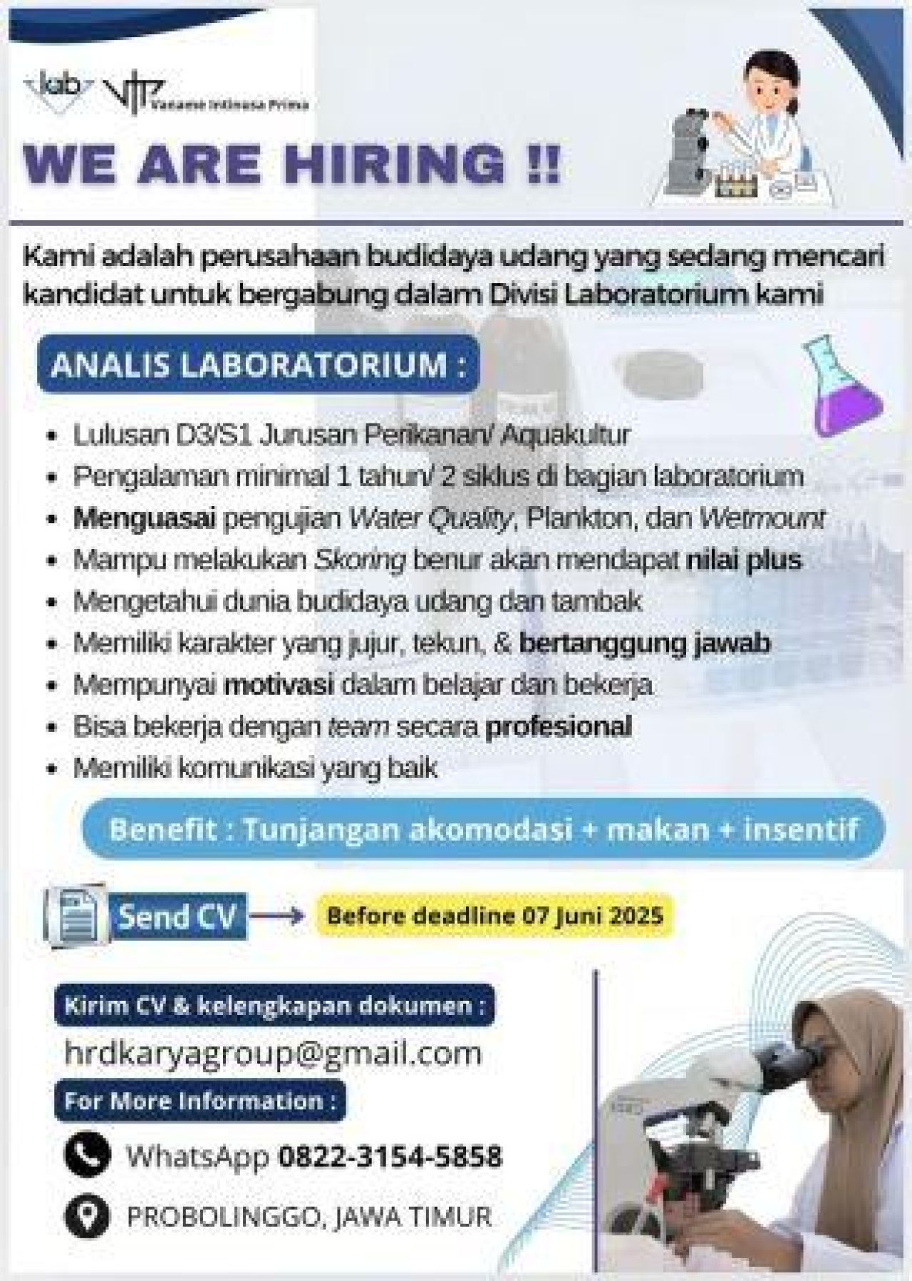 PT Vaname Intinusa Prima Buka Lowongan Kerja Analys Laboratorium