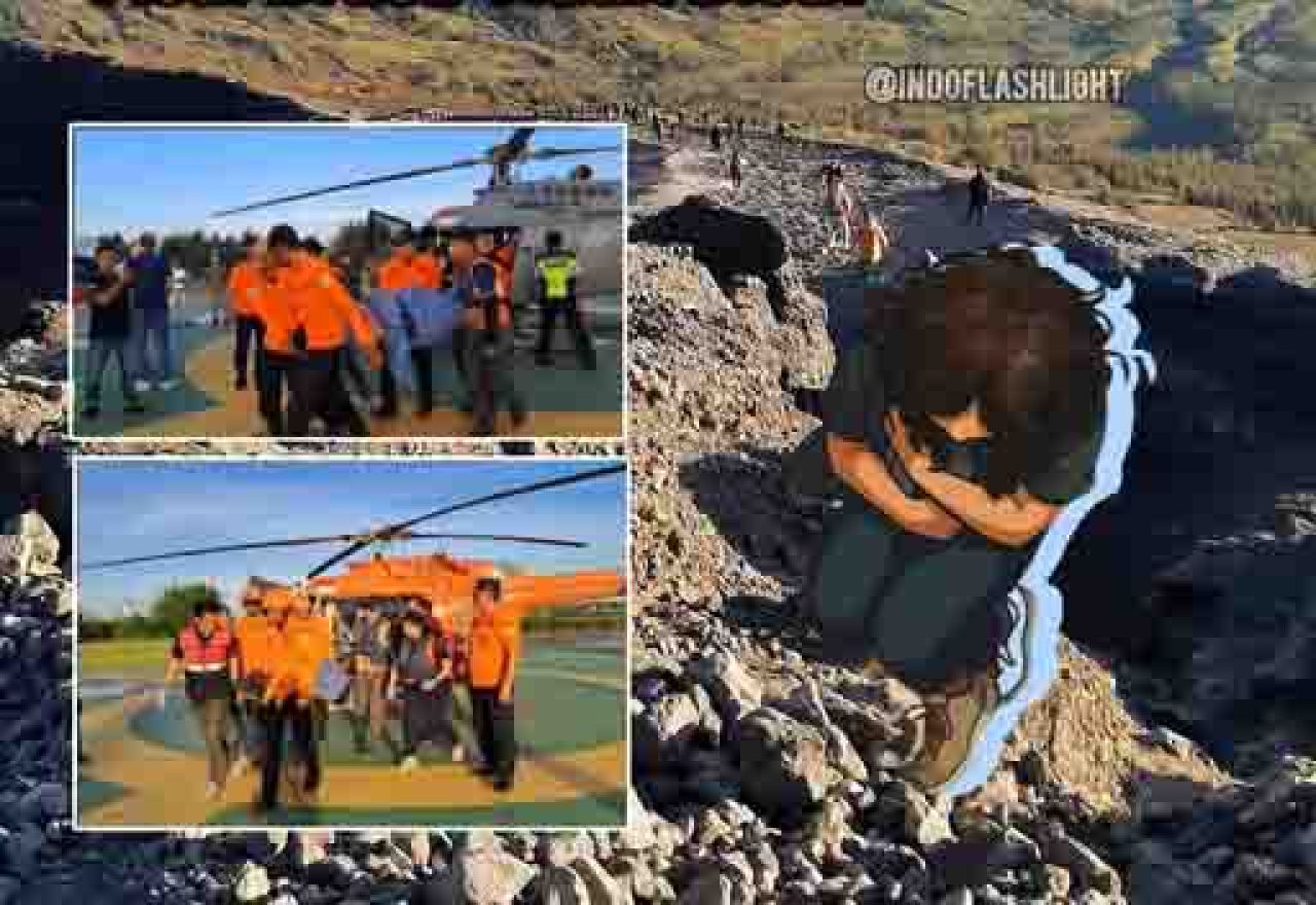 Evakuasi korban jatuh di Rinjani. (Foto : indoflashlight)