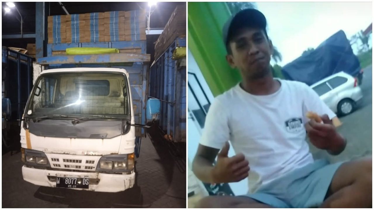 Truk dan muatannya. Kanan : Riski (sopir truk)