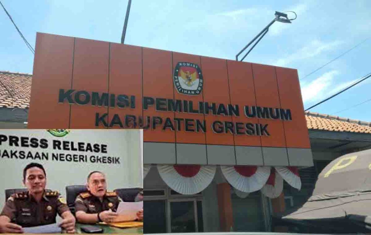 Kantor KPU Gresik. Inzet : Kepala Kejari Gresik dan Kasi Pidsus saat konpers