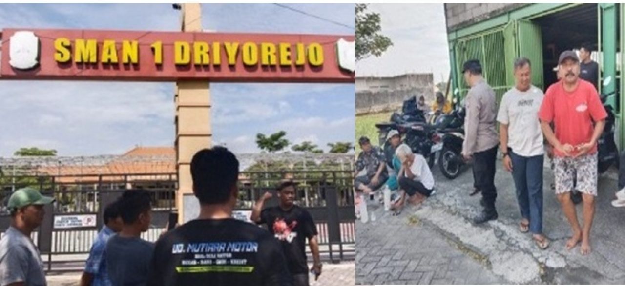 Demo warga Desa Tenaru di SMAN 1 Driyorejo